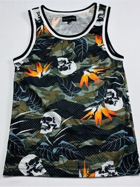 No Boundaries Boys' Camo Skull Tank Top - Green & Orange